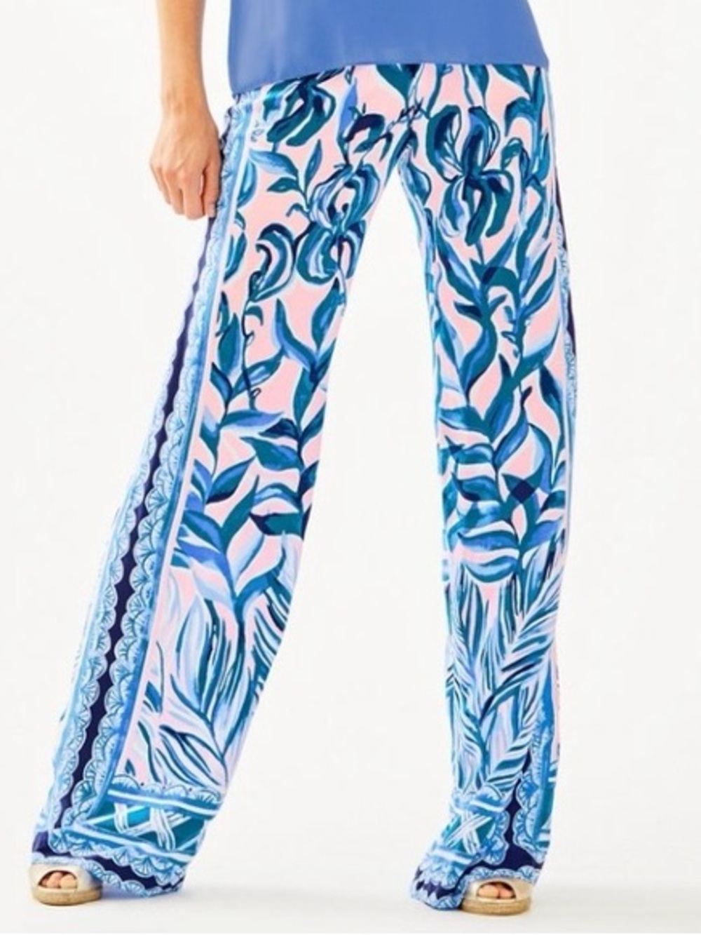 Lilly Pulitzer Wide-Leg Floral Pants in Pink & Blue Size Medium. NWOT